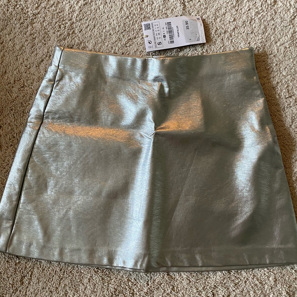 BRand new Zara silver faux leather skirt